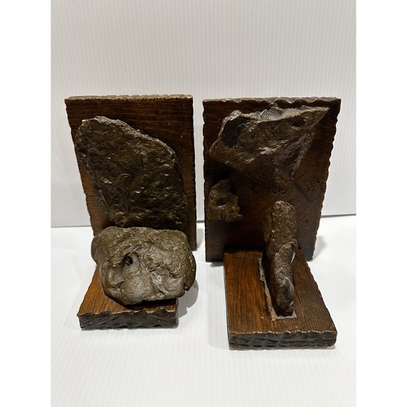 Vintage Bookends Genuine Fossil Handmade Original Woodwork Creekbed Artifact USA - Picture 1 of 16